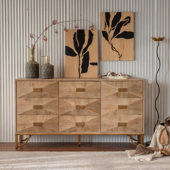 MDQMD Wooden 9 Drawers Dresser for Bedroom,Mid Century Modern Dresser Storage Organizer,59'' Wide Dresser for Closet Storage
