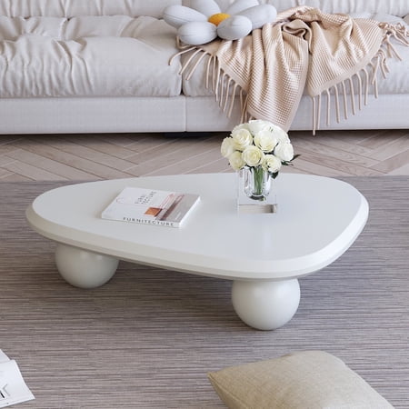 MDQMD White Cloud Coffee Table, Unique Cute Coffee Table,Aesthetic Coffee Table 38.58 Inch, with 3 Ball Legs,Modern Accent Center Table for Living Room