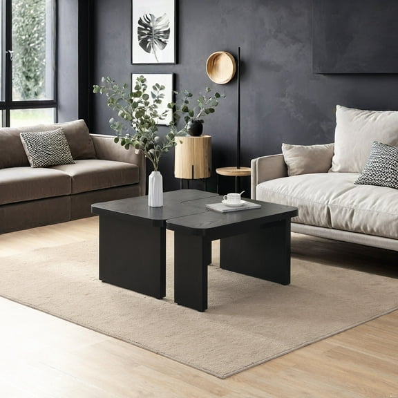 MDQMD 47*23.6*17.7 Inch Rectangular Detachable Farmhouse Coffee Table, L-Shaped MDF Accent Table for Dining Room,Garden,Patio(black