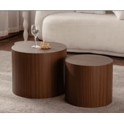 MDQMD Wood Drum Coffee Table Set of 2 - Waterproof MDF Nesting Tables for Small Spaces, Modern Round Side/End Tables with Woodgrain Finish, No Assembly Living Room & Bedroom Furniture