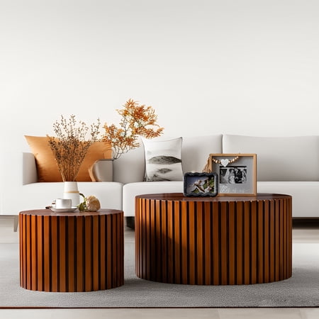 MDQMDBCylindrical Coffee Table Set of 2 - Space-Saving MDF Nesting Tables, Round End/Side Tables with Waterproof Finish, No Assembly Modern Furniture for Living Room & Small Spaces