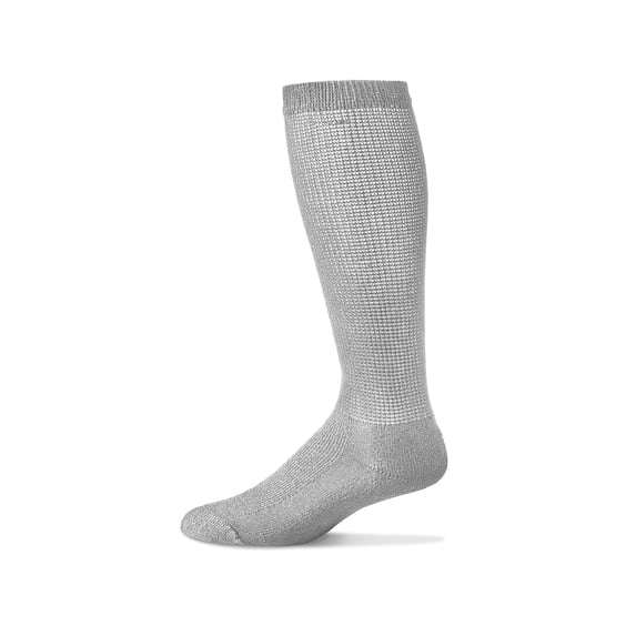 MDR Diabetic Over the Calf Length Crew Socks (12 Pair Pack) Seamless Cotton Blend Made in USA (Gray, 13-15)