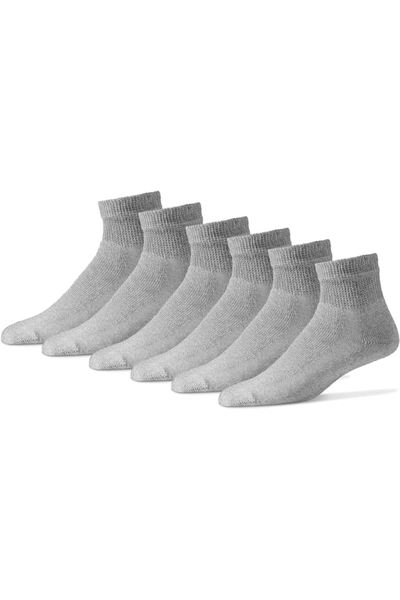 MDR Diabetic Quarter Length Crew Socks (12 Pair Pack) Seamless Cotton Blend Made in USA (Gray, 10-13)