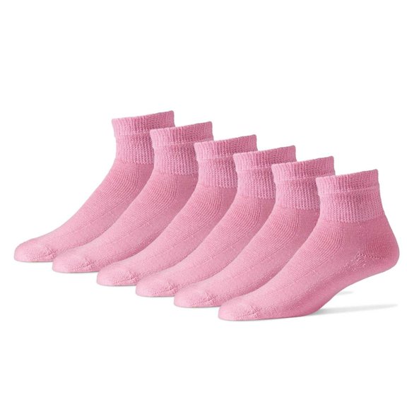 MDR Diabetic Quarter Length Crew Socks (12 Pair Pack) Seamless Cotton Blend Made in USA (Pink, 10-13)