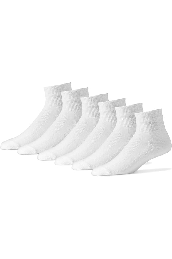 MDR Diabetic Quarter Length Crew Socks (12 Pair Pack) Seamless Cotton Blend Made in USA (White, 9-11)