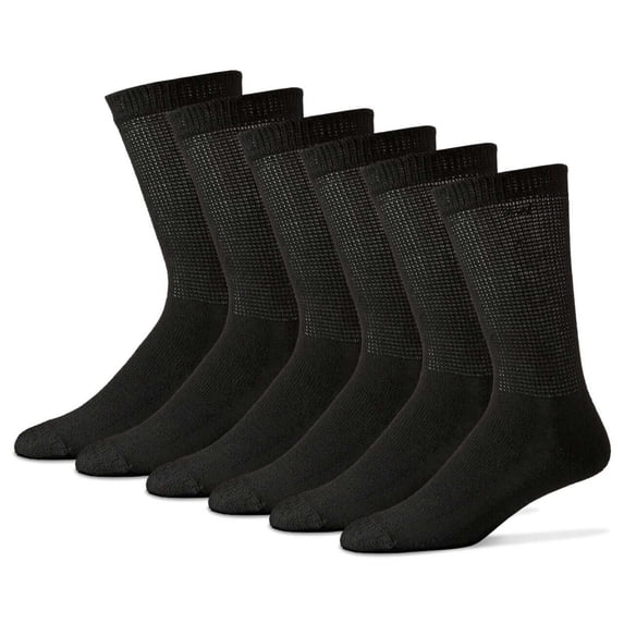 MDR Diabetic Socks Crew Length for Men and Women with Full Sole 12 Pairs Non-Binding Wide Top Comfort & Support (13-15, Black)