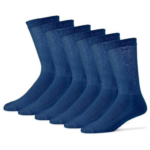 MDR Diabetic Socks Crew Length for Men and Women with Full Sole 12 Pairs Non-Binding Wide Top Comfort & Support (6-8 Navy)
