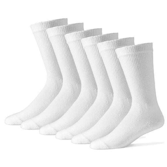 MDR Diabetic Socks Crew Length for Men and Women with Full Sole 12 Pairs Non-Binding Wide Top Comfort & Support (6-8, White)