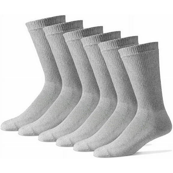 MDR Diabetic Socks Crew Length for Men and Women with Full Sole 3 Pairs Non-Binding Wide Top Comfort & Support Made in USA (10-13, Grey)