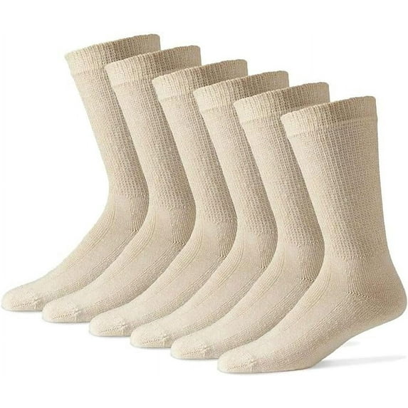 MDR Diabetic Socks Crew Length for Men and Women with Full Sole 3 Pairs Non-Binding Wide Top Comfort & Support Made in USA (9-11, Beige)
