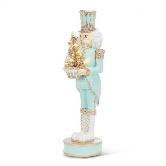 Teal Nutcracker With Led Tree Figurine