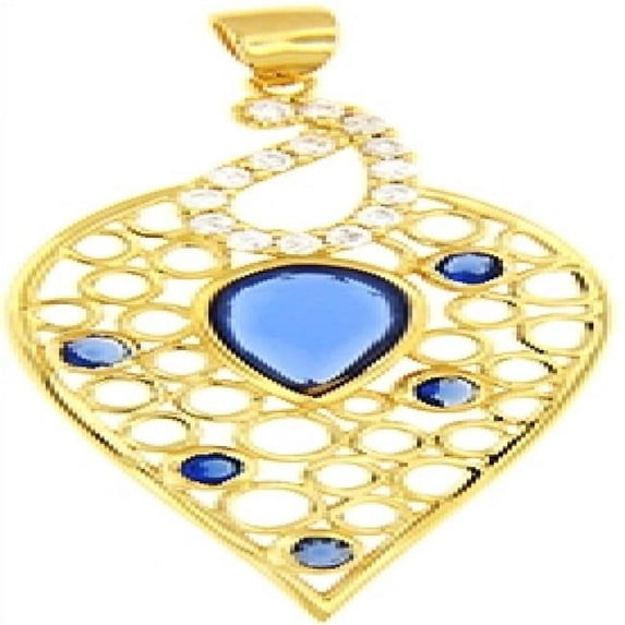 MDR Trading SS-PZ459B-S 22 mm 18 Karat Yellow Gold Plated Leaf with Blue & White Cubic Zirconia Sterling Silver Pendant