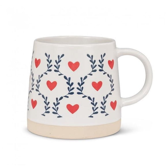 MDR Trading AB-27-ARTISAN-121-Q01 14 oz Wide Base with Scandi Hearts & Leaves Mug, Ivory & Red