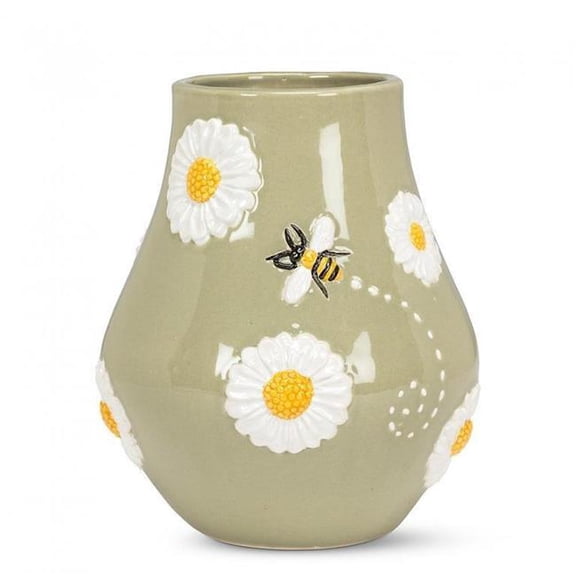 MDR Trading AB-27-CELADON-551-Q01 7 in. Daisies & Bee Vase, Pale Green