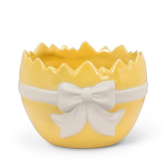 MDR Trading AB-27-EGGSHELL-YLW 3 in. Egg Shaped with Bow Planter, Yellow