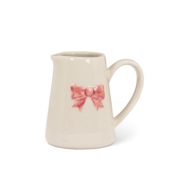 Abbott Collection Bow Mini Jug, 3.5-Inch, Ivory, Pink, Stoneware