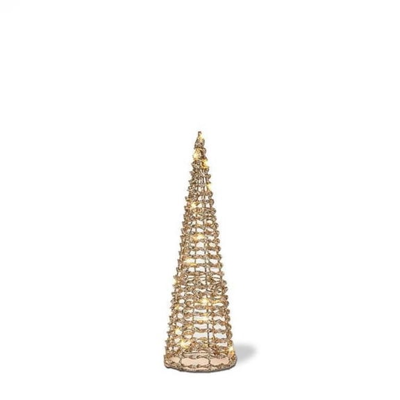 MDR Trading AB-27-STREAMER-001-SM 16 in. Ribbon Cone Tree with 20 LED Lights Statuette - Gold - Small