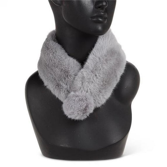 MDR Trading AB-27-VOGUE-018-GRY 23 in. Faux Fur with Pompom & Magnet Clasp Scarf - Gray