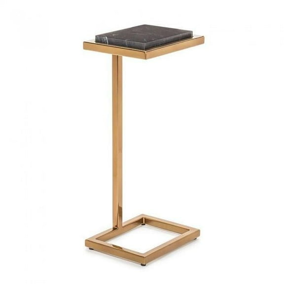 MDR Trading AB-93-MADISON-03 Metal & Marble Accent C-Shaped Table, Brass & Black