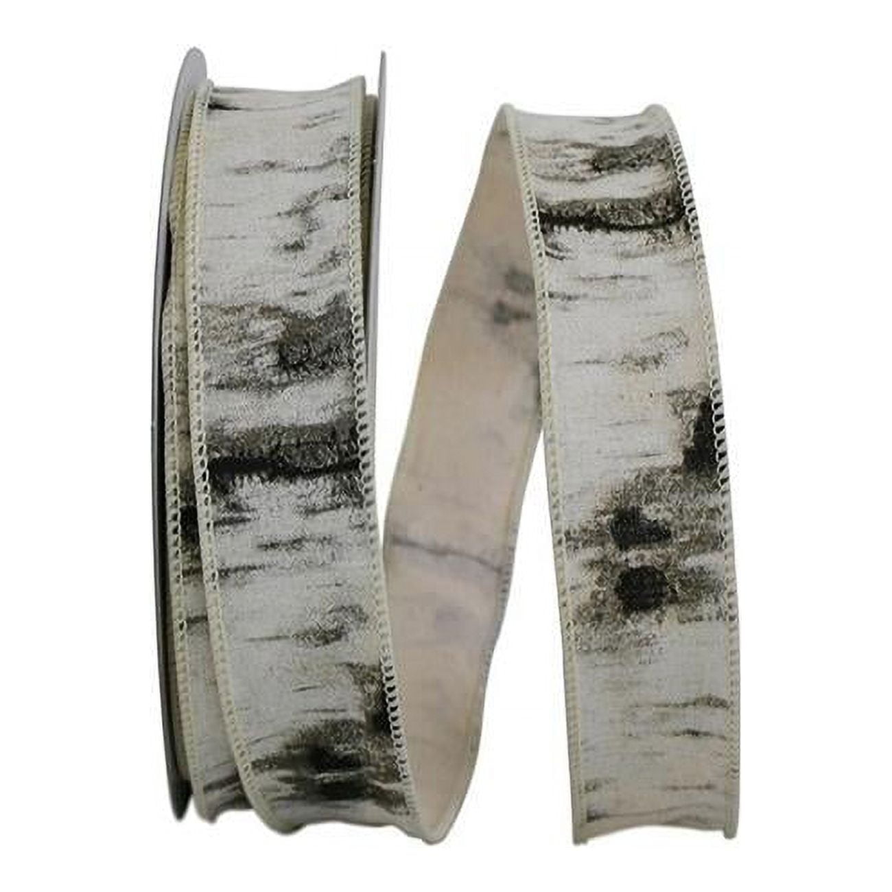 MDR Trading AI-607986-Q01 1.5 in. x 10 Yards Wired Birch Bark Look Ribbon, White & Black