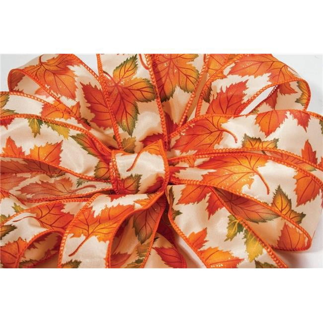 Maple Ribbon Coord MDR Trading AI-609986-Q02 1.5 in. x 50 Yards Wired Maple Leaves Ribbon ...