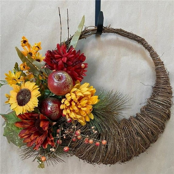 MDR Trading AI-FL7056-Q02 24 in. Fall Colored Flowers & Apples Half Wreath, Multi Color - Set of 2