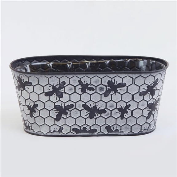 MDR Trading AI-GA3405-232-Q02 White Wash Honey Comb Pattern with Black Bees Metal Planter - Set of 2