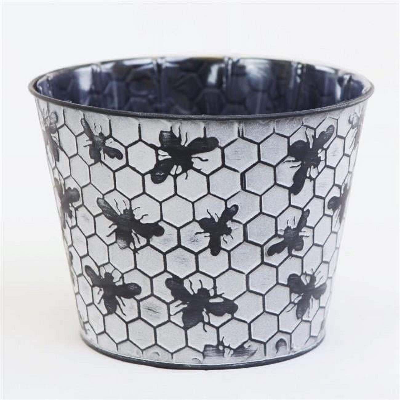 White Washed Bumble Bee Imprinted Metal Outdoor Pot Planter