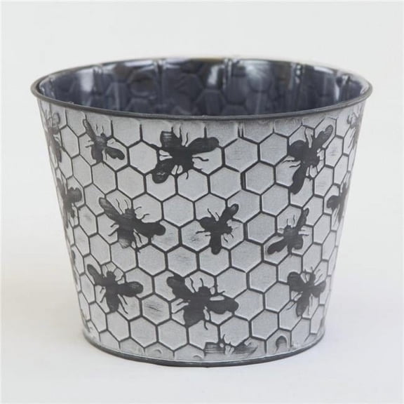 MDR Trading AI-GA3510-232-Q01 Black Bees on White Wash Honey Comb Pattern Metal Planter