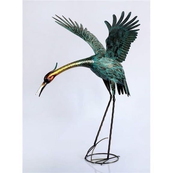 MDR Trading AI-GG9506-Q01 Heron with Raised Wings Looking Down Metal Garden Sculpture, Multi Color