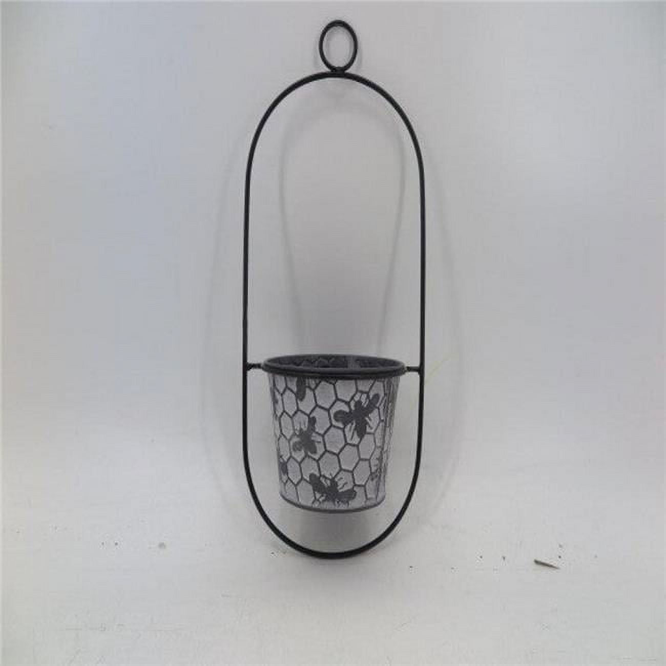 MDR Trading AI-GG9511-Q01 White Wash & Black Honey Comb Pattern & Bees Hanging Bucket Planter