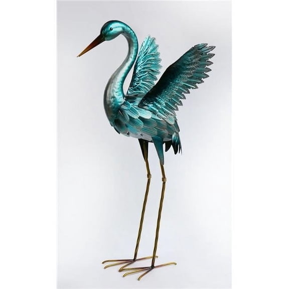 MDR Trading AI-GG9530-Q01 Blue Metal Crane Opening Wings Garden Sculpture