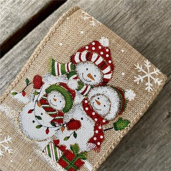 MDR Trading AI-RI401034-Q01 2.5 in. x 25 Yards Wired Snowman Family Pattern on Natural Color Background Ribbon, Multi Color