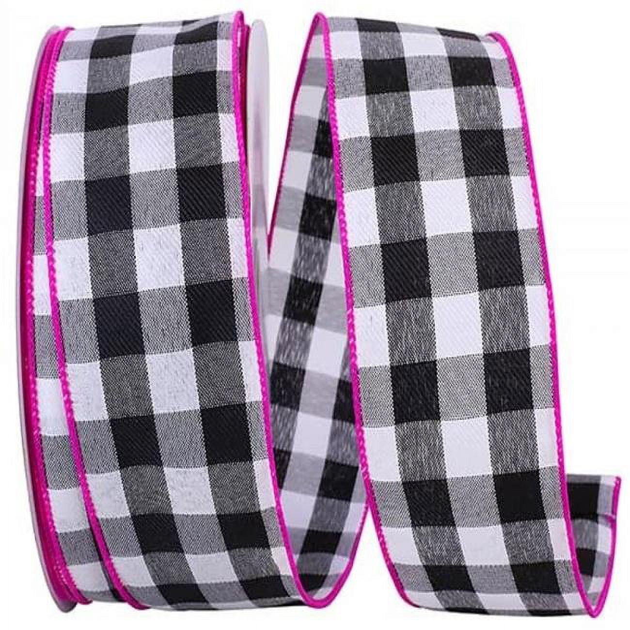 MDR Trading AI-RI40476-Q04 2.5 in. x 50 Yards Wired Black & White Plaid with Fuchsia Edge Twill Ribbon - Set of 4