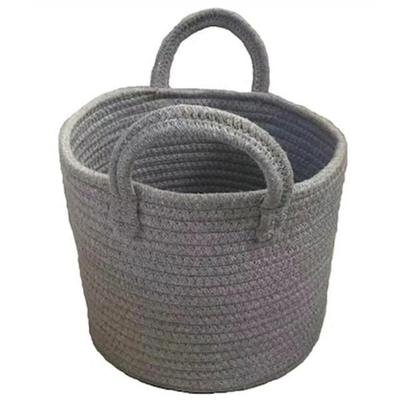 MDR Trading AP-CBW451GR10 Round Grey Cotton with Handles Basket