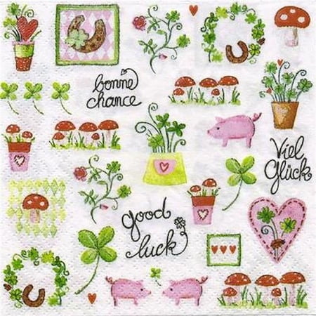 MDR Trading AP-NAP1316 Good Luck Bonne Chance Multi-Pattern Napkins - Pack of 20