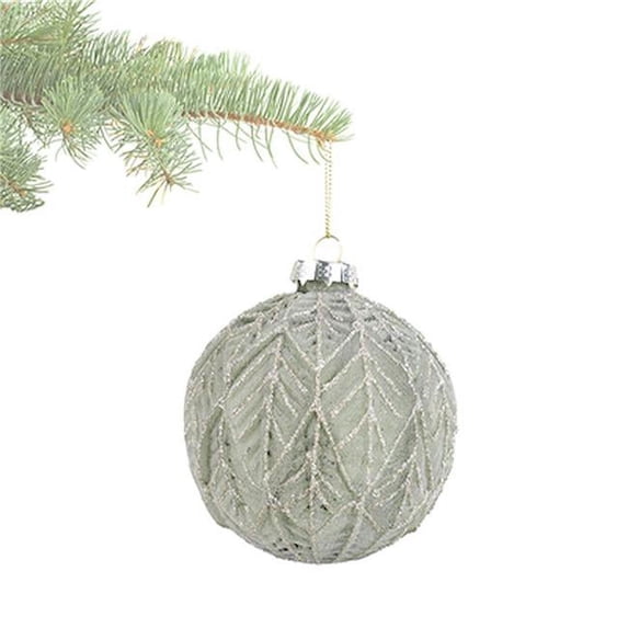 MDR Trading AP-ORN230GRN Light Green & Silver Embossed Glitter Ball Ornament