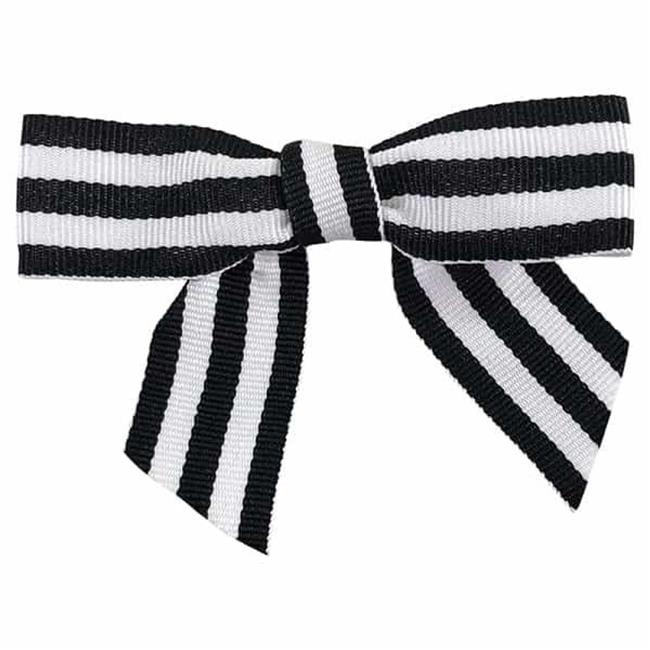 MDR Trading Inc. AI-BGST526_Q01 100Pcs- 3.25'W Black & White Striped Grosgrain Fabric Twist Tie Bows Ribbon
