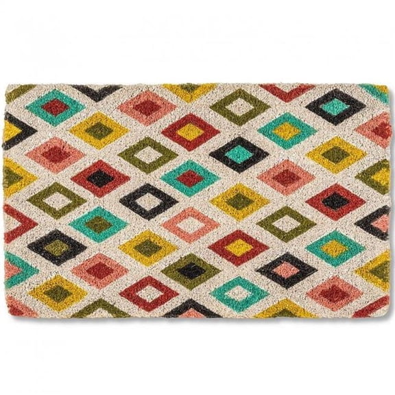 Abbott Doormat Durable Coir Fibre, Colorful Welcome Mat, Weather-Resistant Entry Décor, 18x30", Colourful Diamonds