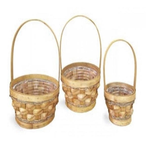 MDR Trading Inc. AI-4035SLA Set Of 3 Honey Color Slatwood Long Handled Baskets