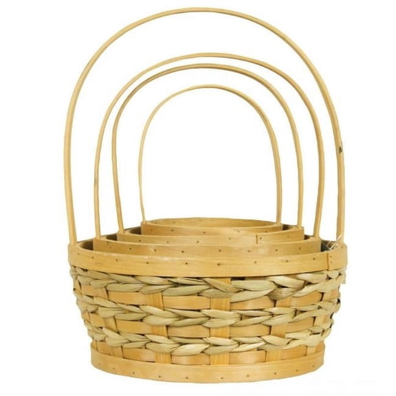 MDR Trading Inc. AI-4065SLA Set Of 4 Long Handled Seagrass Accented Wood Slat Baskets