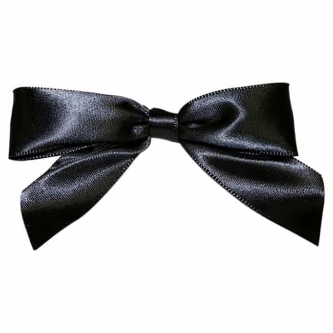 MDR Trading Inc. AI-BST526_Q01 100Pcs- 3.25'W Bow Black Satin Face Twist Tie Ribbon