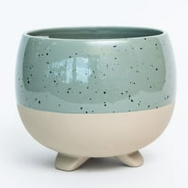 Unbranded Specked Aqua Green With Beige Footed Base Planter