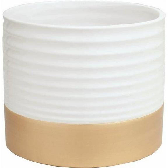 MDR Trading Inc. AI-CE10LWH_Q01 Ribbed White With Gold Base Planter