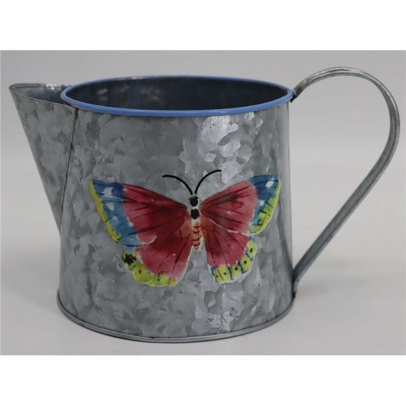 Gray Metal Watering Can with Colorful Butterfly Design