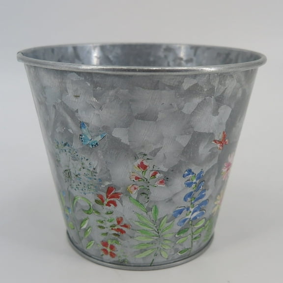Unbranded Silver With Wildflowers Pattern Planter