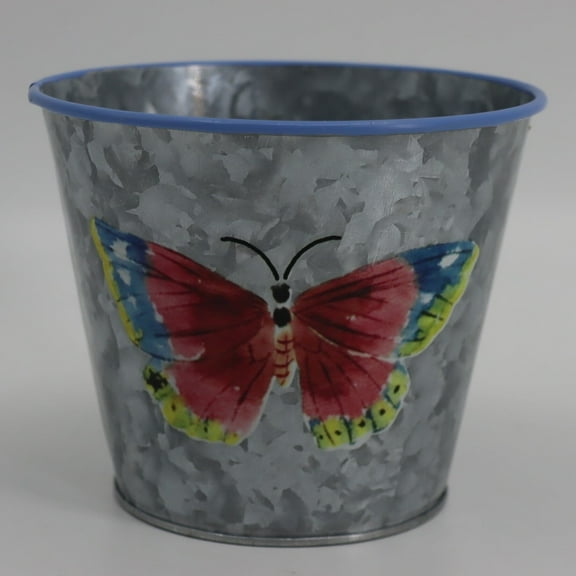 Unbranded Silver With Multi Colored Butterfly Design Metal Planter