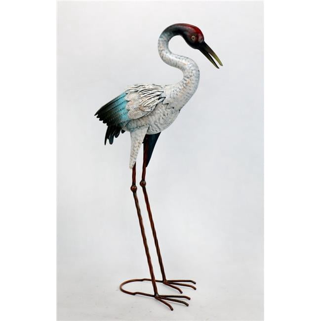 MDR Trading Inc. AI-GG9579_Q01 White Heron With Black Head Metal Garden Sculpture