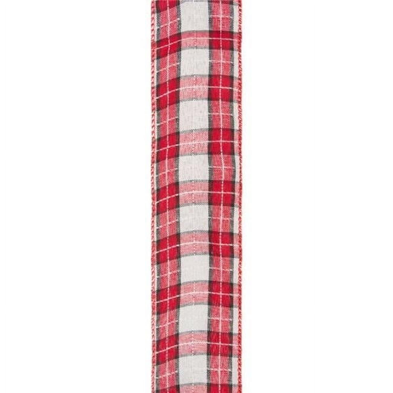 MDR Trading Inc. AI-RI401081 2.5'X50Yds Red, White And Black Plaid Wired Edge Ribbon
