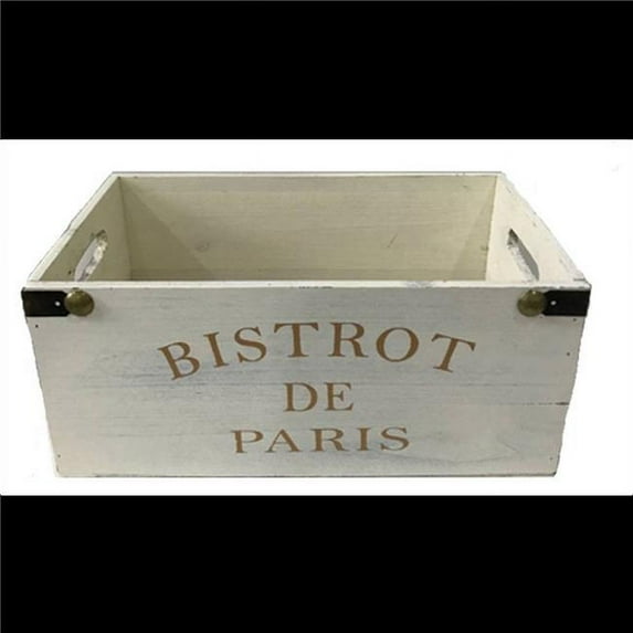 MDR Trading Inc. AP-CBX504T_Q01 Bistrot De Paris White Washed Rustic Finish Wood With Side Handles Crate